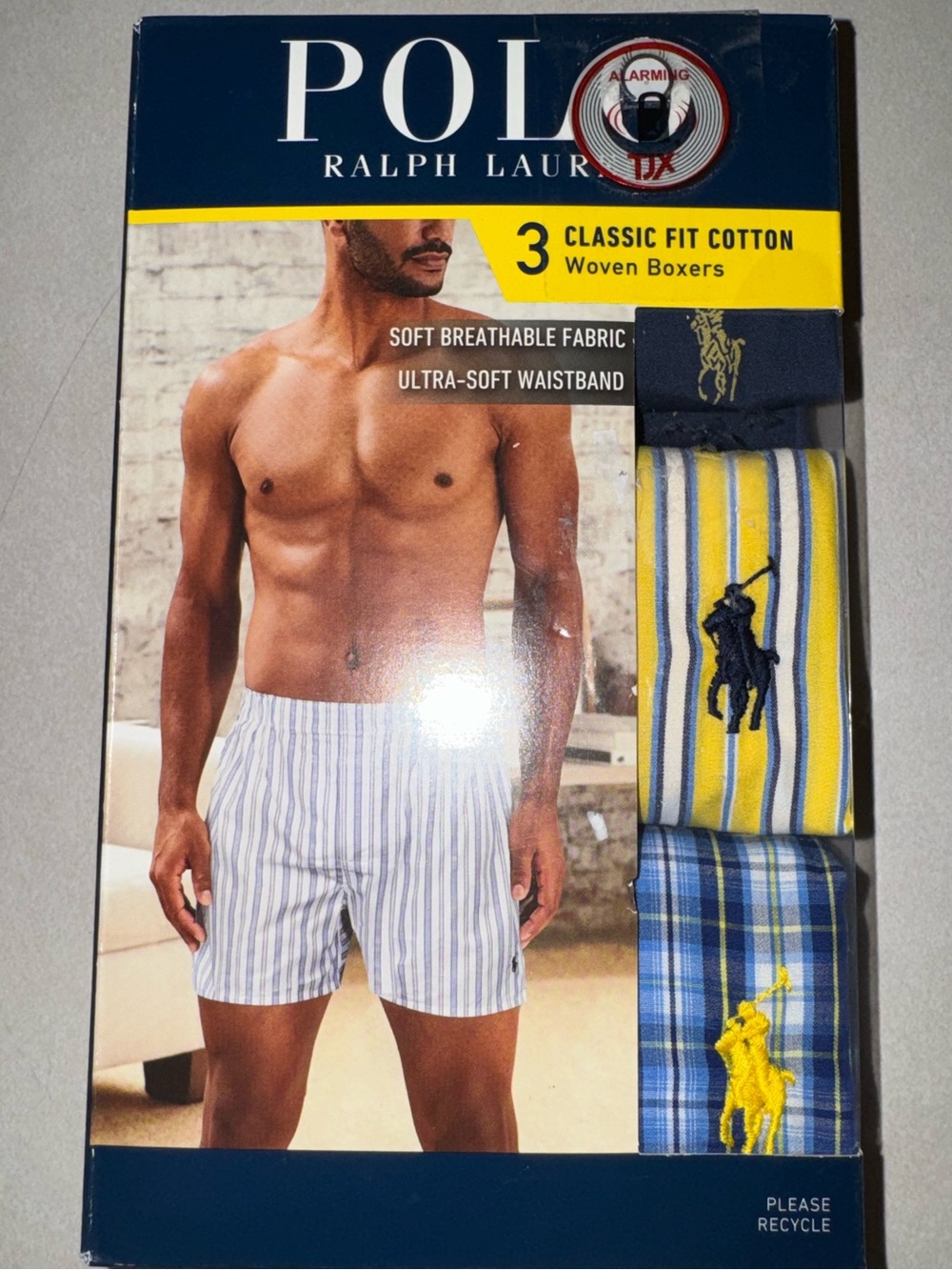NEW Polo Ralph Lauren Men's Classic Fit Cotton Woven Boxers 3 Pack Blue Yellow